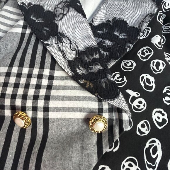 Women's Patchwork Pattern Shawl Collar Vest Black Gray Double-Breasted Casual - Picture 6 of 6